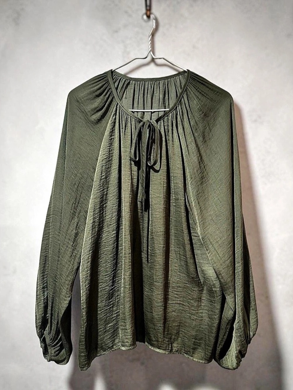 Olive Gathered Neck Blouse Like New
